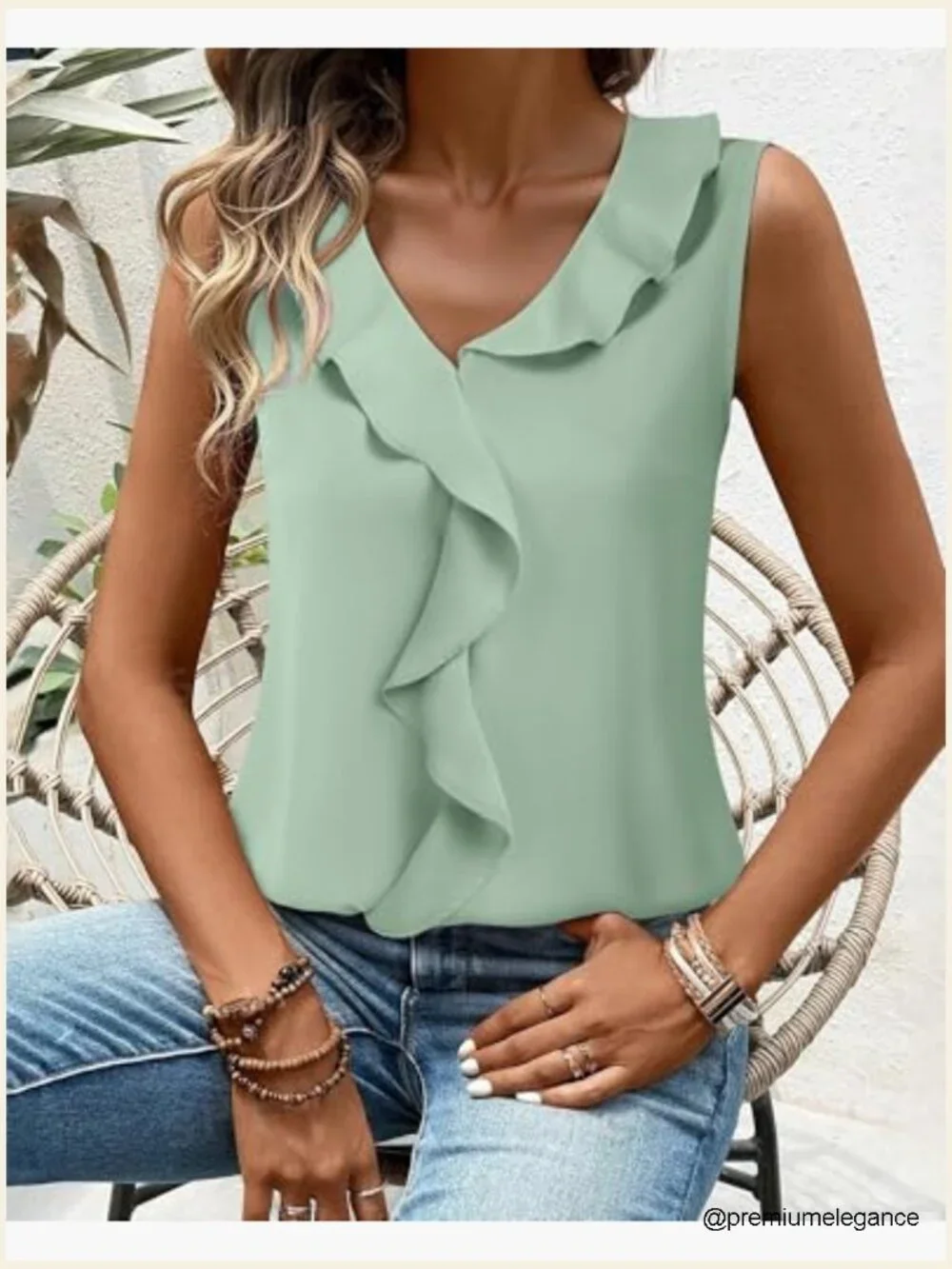 Sleeveless Ruffle Tank Top Business Casual Blouse Office Work Shirt - Picture 5 of 7